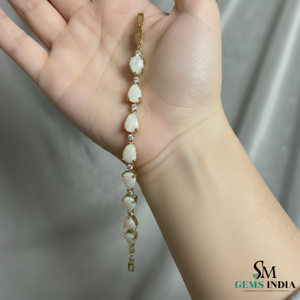 Pear Opal & Diamond Tennis Bracelet in 14K and 18K Gold – Fine Gold Jewelry