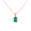 Elegant 1.03 carat Emerald cut Natural Emerald and Baguette Diamond Drop Pendant