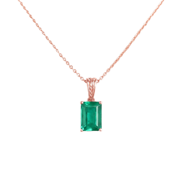 Elegant 1.03 carat Emerald cut Natural Emerald and Baguette Diamond Drop Pendant