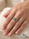 Natural Marquise Cut Emerald Cluster Ring in Solid 14K Gold – Elegant Floral Fine Jewelry Ring