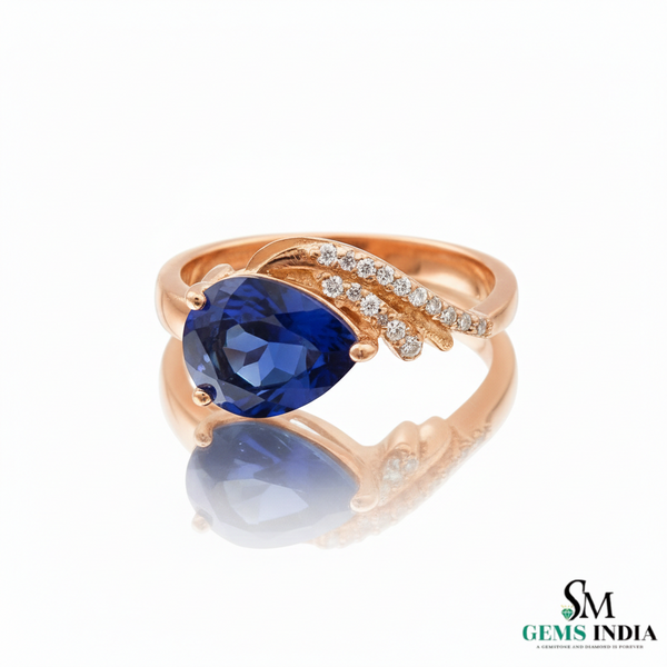 Luxury Pear Cut Sapphire & Diamond Ring in 14k and 18k Gold - Unique Sapphire Ring