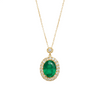 Green Gemstone Emerald and Diamond Halo Necklace 4.20 carat Oval Cut Gold Design