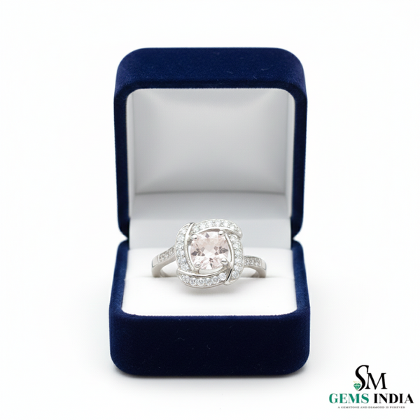 Elegant Cushion Morganite Ring with Diamond Halo - Morganite bridal ring