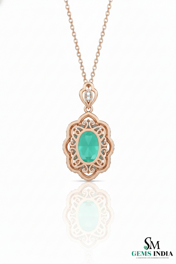 Natural Oval Emerald Diamond Halo Pendant - Fine Emerald Jewelry for Women