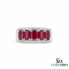 Emerald Cut Ruby Diamond Band Ring in 14k Gold - Statement Anniversary Ring