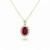 Oval Cut Ruby & Diamond Halo Pendant in 14K Gold