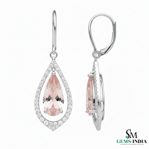 Pear-Shaped Morganite Diamond Drop Earrings - Luxury Morganite Drop Earrings