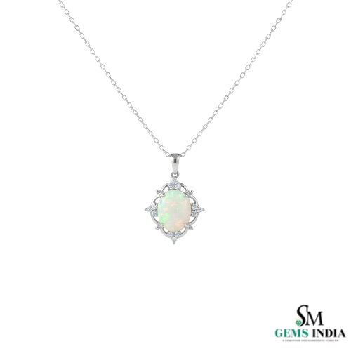 Oval Fire Opal Diamond Halo Pendant in 14K and 18K Gold – Timeless Gold Jewelry