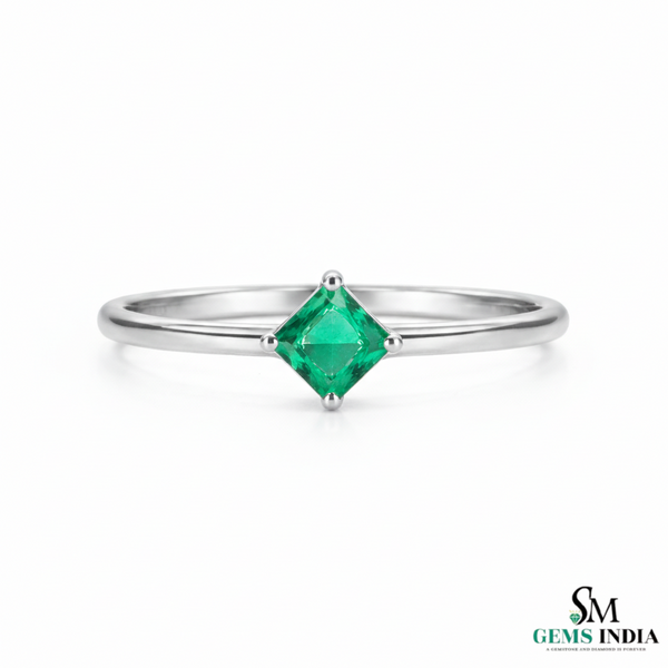 Princess Cut Natural Emerald Solitaire Ring – Minimalist Emerald Promise Ring