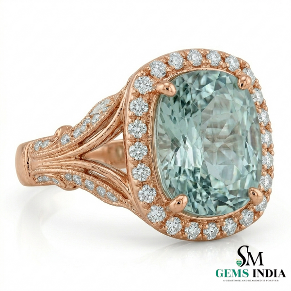 Cushion Aquamarine Engagement Ring with Diamond Halo Split Shank