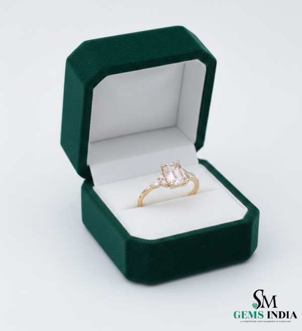 Emerald Cut Morganite & Diamond Engagement Ring in 14k and 18k Gold