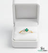 Princess Cut Green Emerald Ring with Trio Diamond Accent Cluster – Minimalist Fine Jewelry
