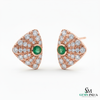 1.30 carat Round shaped Natural Emerald Diamond Triangle Stud Earrings in 14k Gold