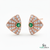 1.30 carat Round shaped Natural Emerald Diamond Triangle Stud Earrings in 14k Gold