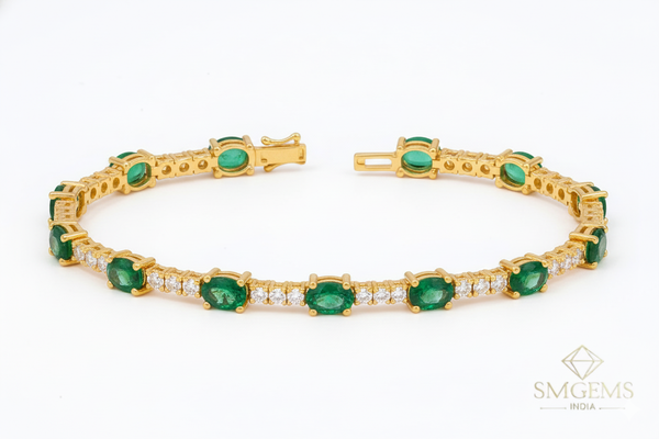 Luxury Oval Green Emerald Diamond Tennis Bracelet - Fine Gold Jewelry