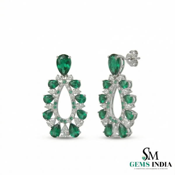 Pear Shape Emerald &; Diamond Drop Earrings in 18k Gold – Statement Jewelry