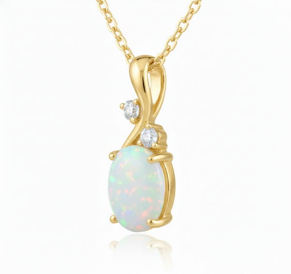 Oval Opal Diamond Halo Pendant - Elegant Gold Jewelry