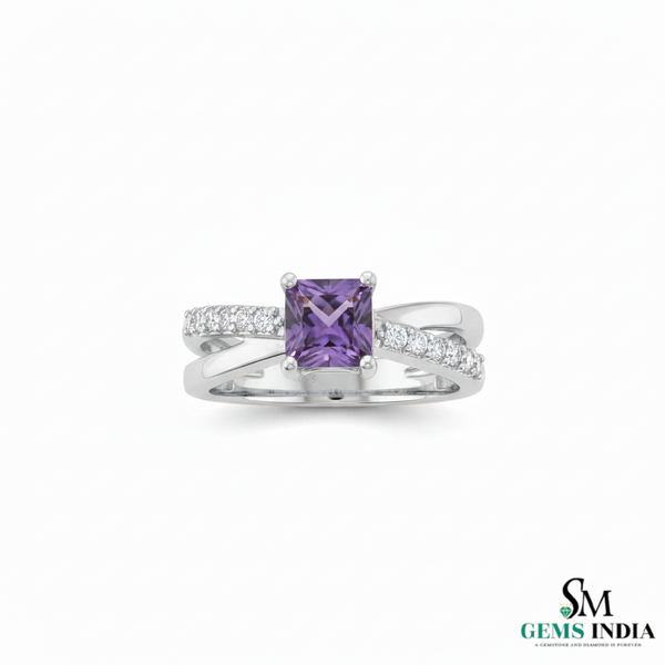 Elegant Princess Cut Amethyst Diamond Ring in 14k and 18k Gold Fine Gold Jewelry