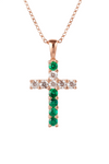 Elegant Natural Emerald Cross Pendant Necklace in 14K Gold Unique Pendant for her