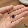 Natural Round Amethyst Gold Solitaire Pendant - February Birthstone