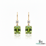 Emerald Cut Natural Peridot Diamond Dangle Earrings - Fine Jewelry Earrings
