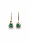 Heart shape Natural Emerald Halo Drop Earrings in 14k Gold Fine Diamond Dangles