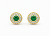 Round Natural Emerald & Diamond Halo Stud Earrings Fine White Gold Jewelry