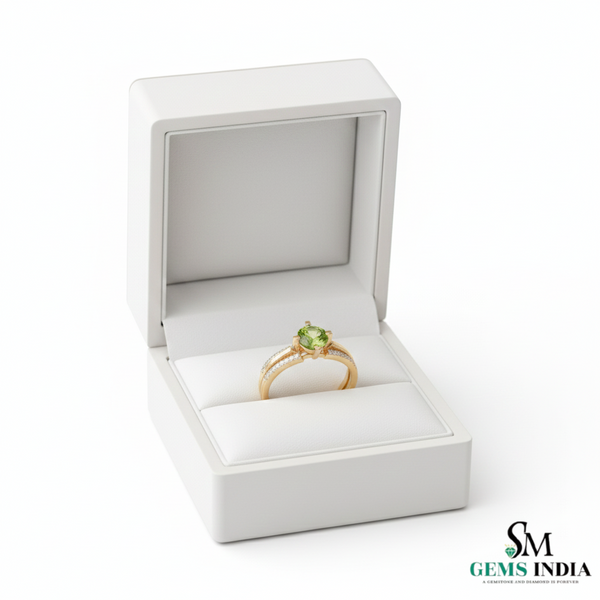 Natural Round Cut Peridot Faceted Gemstone Engagement Ring