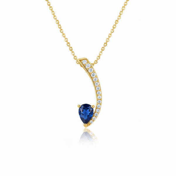 Pear Shaped Natural Blue Tanzanite & Diamond Curved Pendant