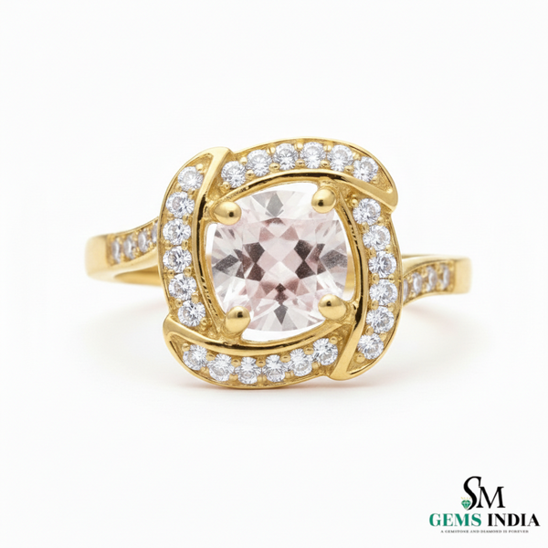 Elegant Cushion Morganite Ring with Diamond Halo - Morganite bridal ring