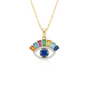 Rainbow Evil Eye Pendant Multicolor Baguette Gemstones in Gold