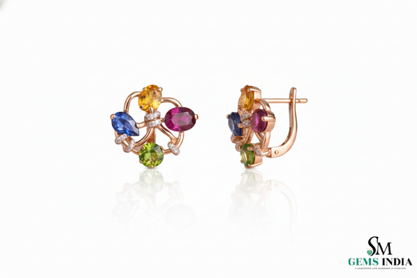 Luxury Multi-Stone Gold Stud Earrings with Diamond Accents