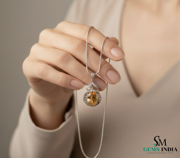 Teardrop Natural Citrine Pendant with Diamond Frame