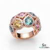 Designer Round Multi-Gemstone Diamond Ring Bold Luxury Style Multi - sapphire Ring