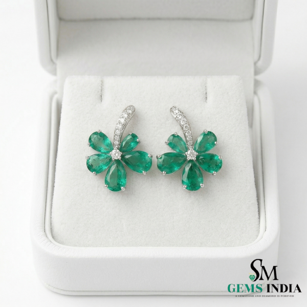 Natural Emerald Pear Cut Floral Earrings – Diamond Center Gold Studs