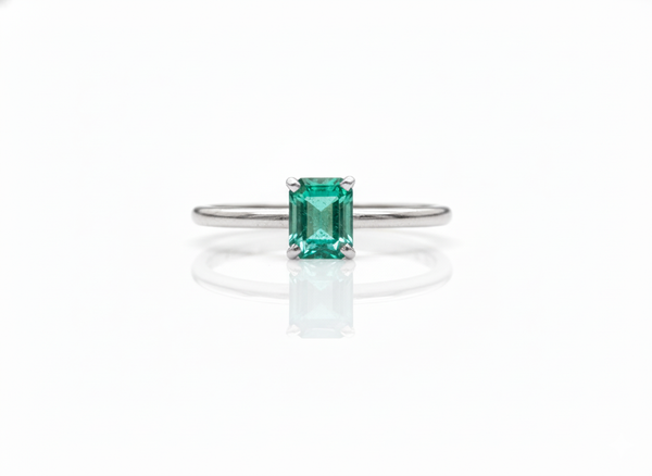 14k Solid Gold Emerald Ring: Octagon Solitaire Design - May Birthstone Ring