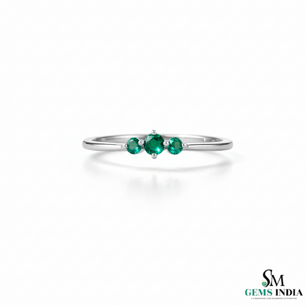 Round Three Emerald Gold Ring – May Birthstone Jewelry