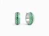 Green Enamel Huggie Hoop Earrings with Sparkling Green Stones Round Green Gemstones