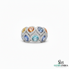 Designer Round Multi-Gemstone Diamond Ring Bold Luxury Style Multi - sapphire Ring