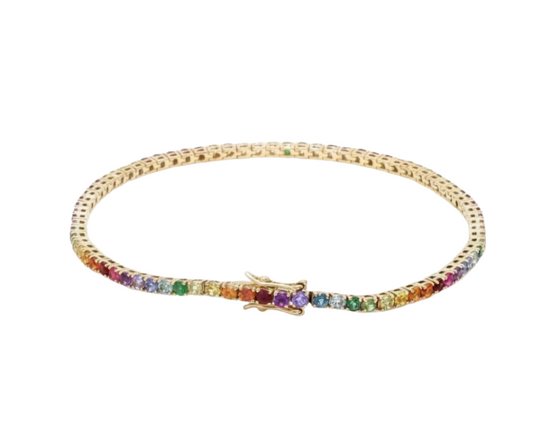 14K Gold Natural Rainbow Sapphire 4.20 carat Tennis Bracelet Round Cut Gemstones