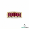 Emerald Cut Ruby Diamond Band Ring in 14k Gold - Statement Anniversary Ring