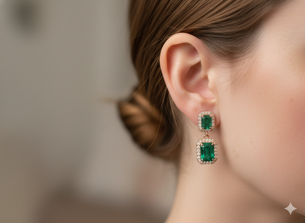 7,80 ct dunkelgrüne Statement-Ohrhänger mit großen sambischen Smaragden im Smaragd- und Ovalschliff, 18 Karat Gold, Smaragdohrringe, ovale Smaragdstifte (Kopie)