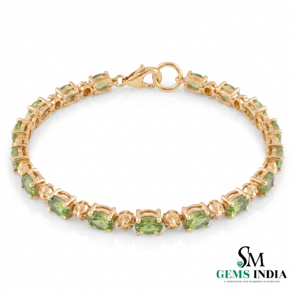 August Birthstone Oval Peridot & Diamond Bracelet – Anniversary Gift for Her