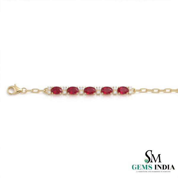 Oval Ruby Bracelet with Diamond Accents - Luxury July Birthstone Bracelet