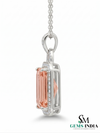Emerald Cut Morganite Halo Pendant with Diamond Bail – Elegant Bridal Necklace