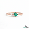 Princess Cut Green Emerald Ring with Trio Diamond Accent Cluster – Minimalist Fine Jewelry