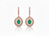 14K Gold Oval Shape Natural Emerald Diamond Dangle Earrings Vintage Style Women Earring