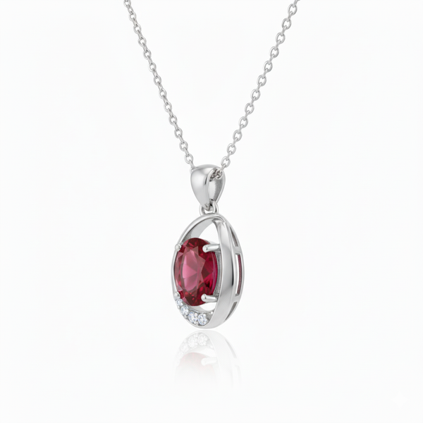 Oval Ruby & Diamond Halo Pendant Special Surprise gift for her