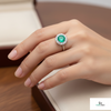1.50 carat round natural Zambian emerald Gemstone and diamonds ring for woman's in 14k Solid Gold