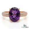 Oval Amethyst Engagement Ring in 14K Gold with Diamond Band